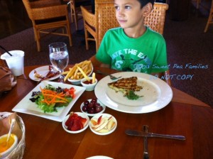 Night Owl eating out - nothing on the menu appealed to him, so he ordered his own smorgasbord for lunch!