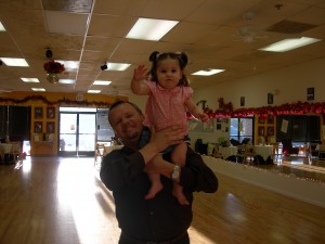 Ysabella still remembers being carried up high like this - Harrison was trying to teach her to "fly" 