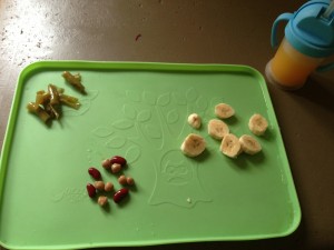green beans, chick peas & kidney beans & banana with half OJ/half water