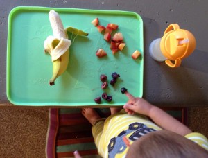 we always have breakfast while still in our PJ's (: banana, olives and pluot with a side of coconut water