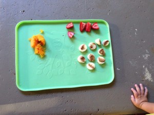 roasted squash with coconut oil, banana with peanut butter & strawberries